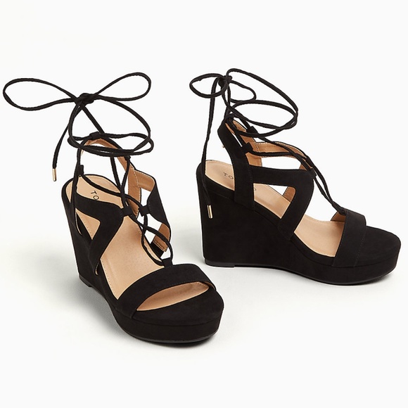 torrid Shoes - New Torrid Faux Suede Ankle Wrap Platform Wedge (WW)